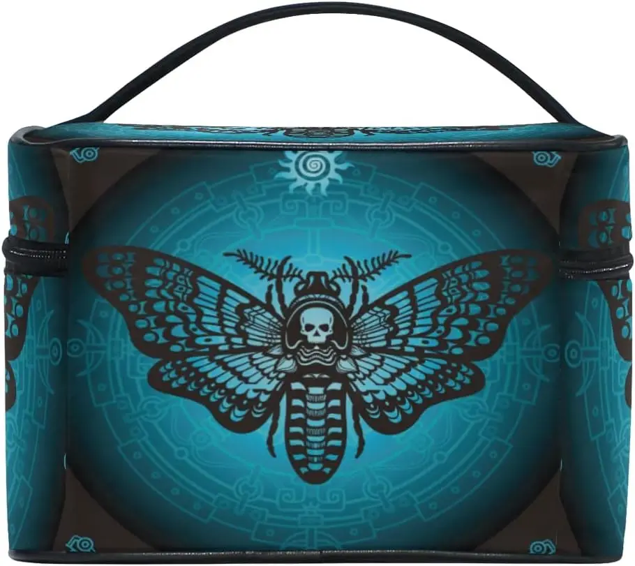 Goth Skull Makeup Bag Gothic Sugar Skull Butterfly Makeup Organizer Travel Cosmetics Bag Train Cases Toiletry Bag for Women