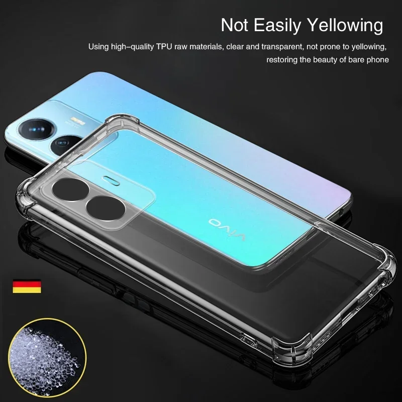 Funda de teléfono con bolsa de aire para VIVO, carcasa protectora de silicona transparente, suave, para prevención de esquinas, Y77, Y77T, Y77E, T1, 5G