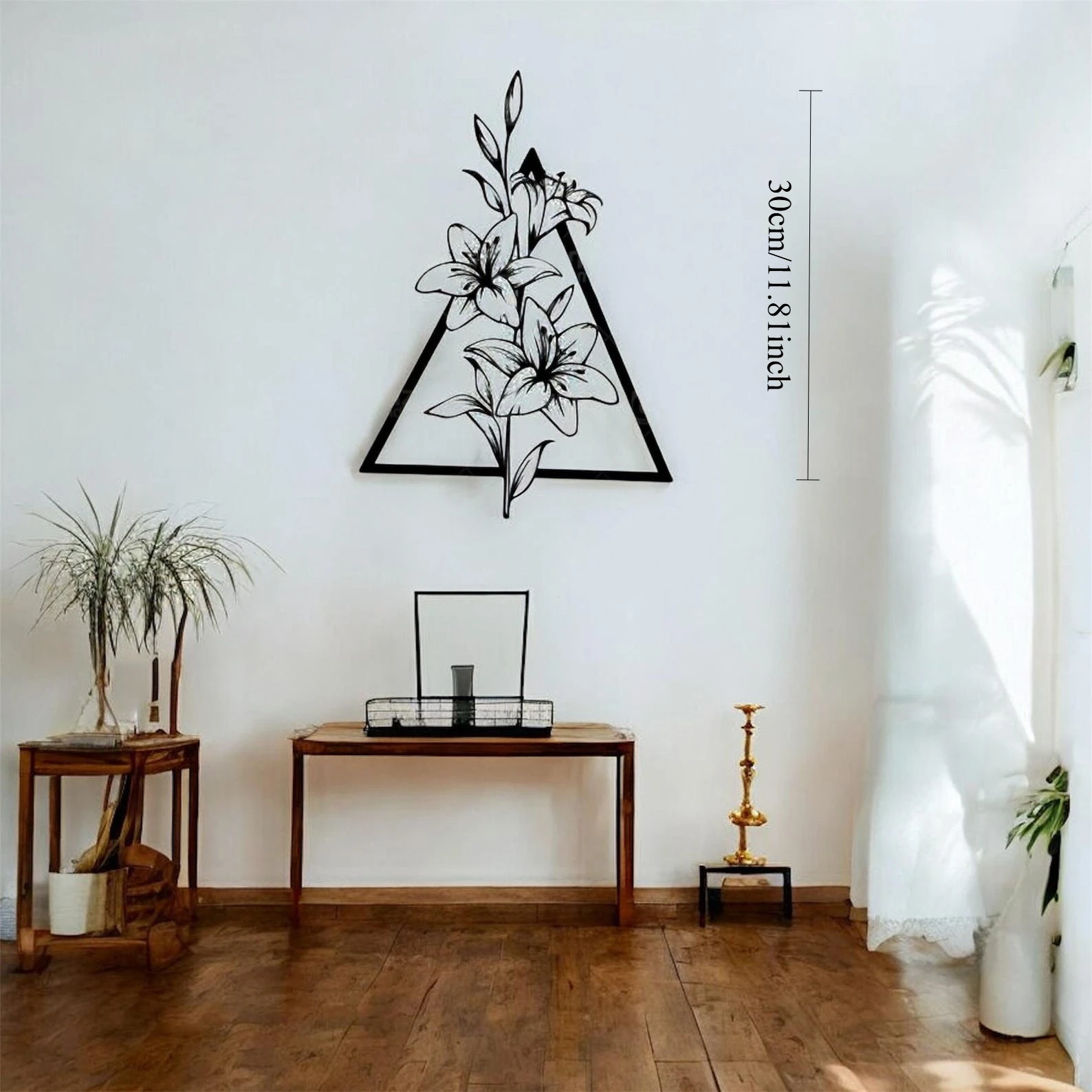 CIFBUY Iron Wall Art Geometric Lily Triangle Waterproof Sculpture For Home Hanging Decor Botanical Gift