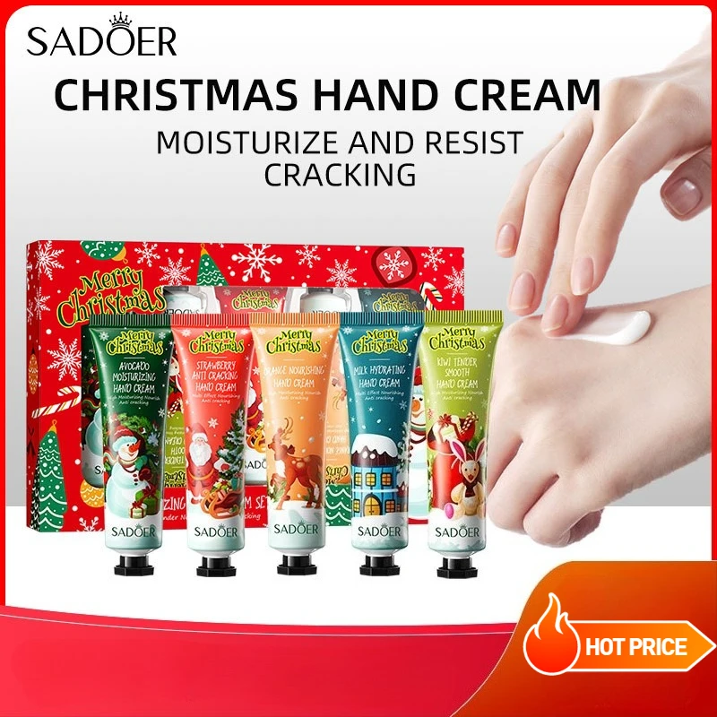 Hand Cream SADOER Christmas Gift Box Moisturizing Anti-Drying Hand Cream Autumn and Winter Souvenir Holiday Gift 5 Pack