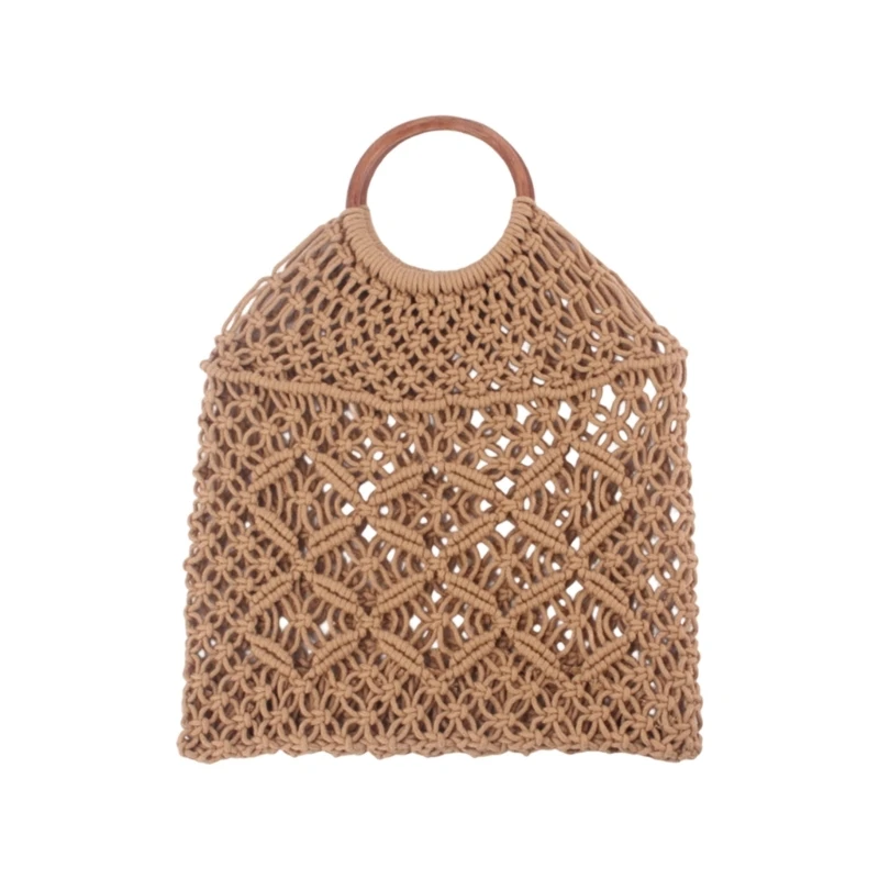 

652F Women Handwoven Vacation Bag Cotton Rope Travel Bag Fashion Beach Bag Large Capacity Handbag Daily Bag for Travel