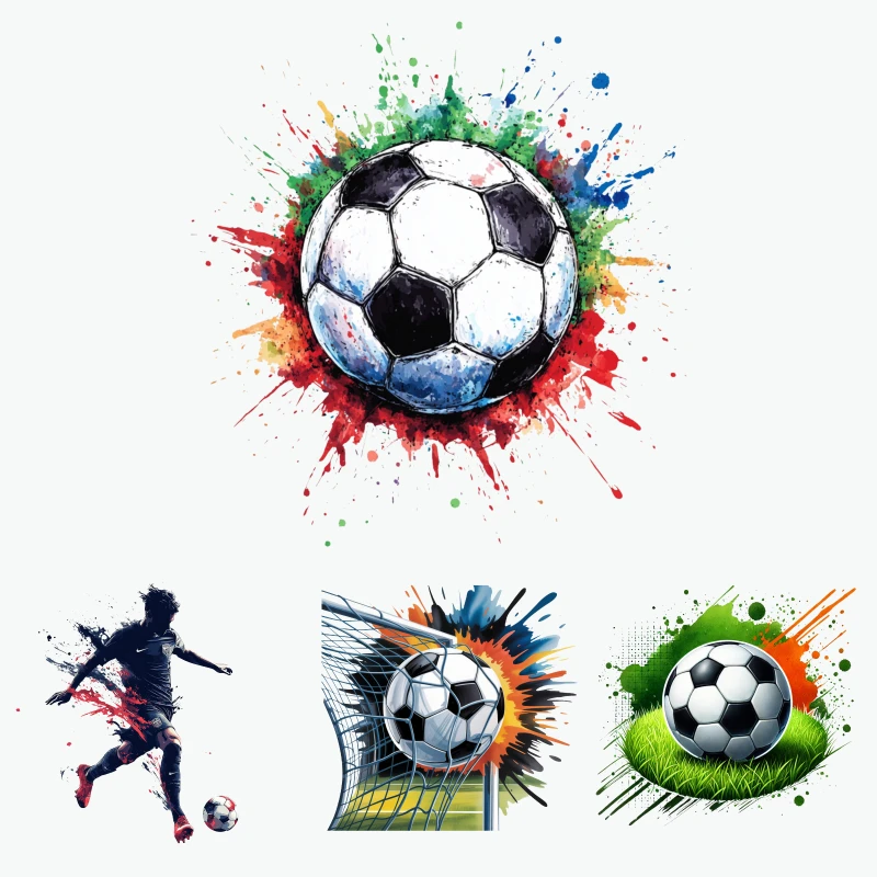 2PCS Soccer Ball Splash Art Design Iron On Patches DTF Patches for Clothes Iron-On Transfers for Clothing Heat Transfer Sticker