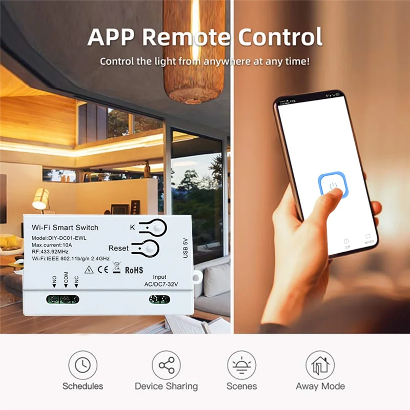 Умный переключатель Wi-Fi Ewelink DIY таймер + RF433, пульт дистанционного управления, 1 канал, 7-32 В, 2,4G, Wi-Fi, модуль домашней автоматизации для Alexa Google Home, прочный