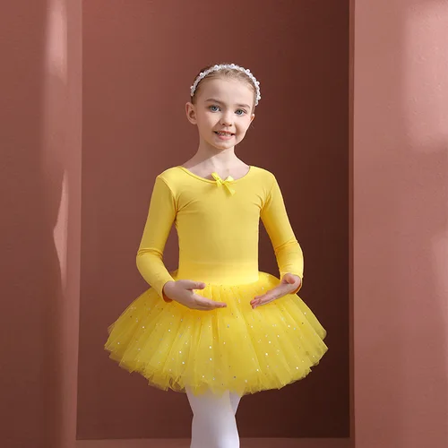 Imagen 2 del producto Vestido tutú de Ballet para niñas, vestido de tul de manga corta/larga con lazo, patinaje, gimnasia, Navidad, fiesta de cumpleaños, leotardo, Ropa de baile