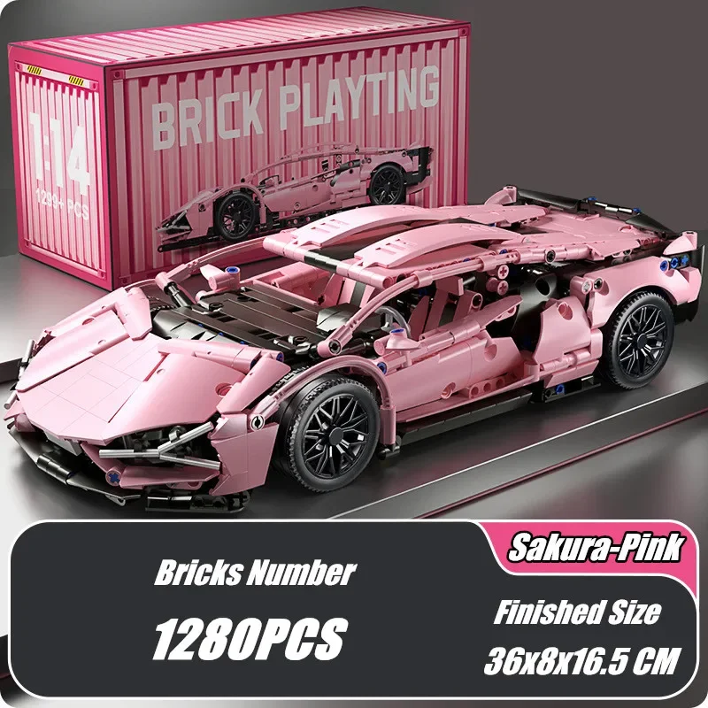 Sakura Pink Cyberpunks Hypercar Racing Sports Car Vehicle Sian Fkp37 Model Building Blocks Bricks Toys Gift Kid