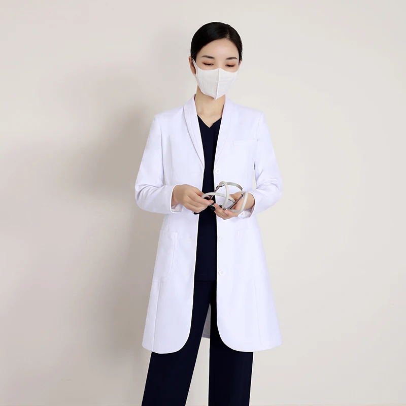 

Korean Style Long Sleeve Beauty Therapist Coat Tailored Fit Dental Uniform White Lab Coat for Women 25-35 Years Old