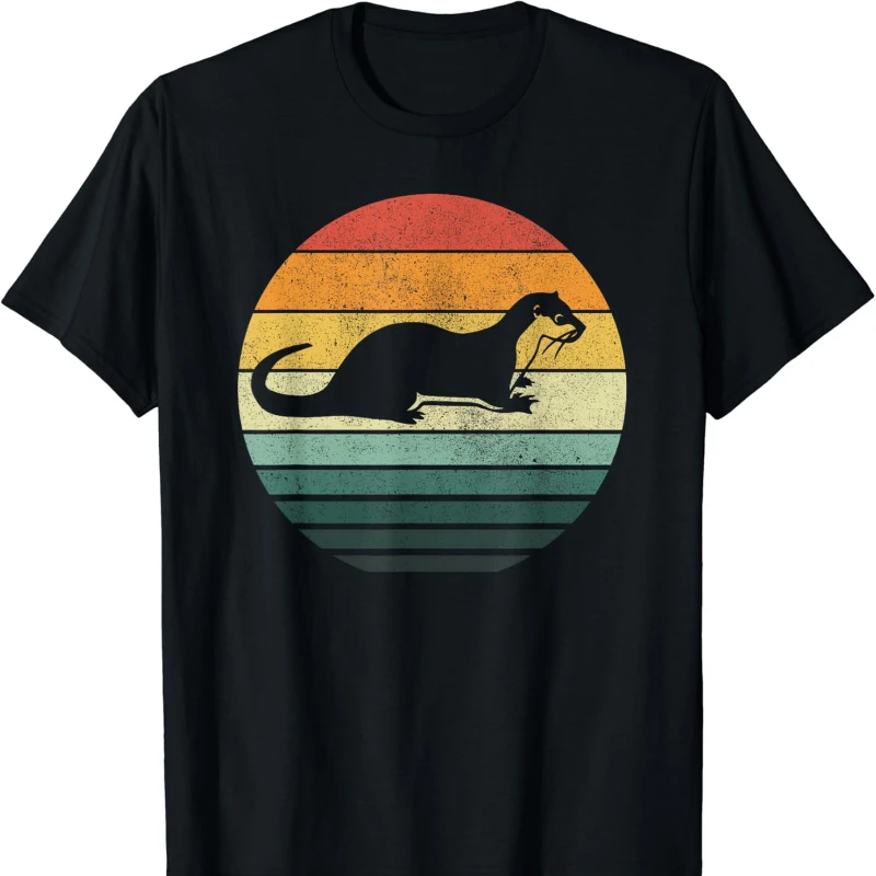 Lovely Sea Otter Animal Sunset Retro Vintage 70s Nature Lovers T-Shirt High quality cotton  Leisure fashion tops tee shirt short
