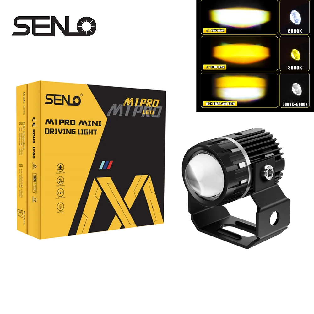 54W/pair Senlo M1 Pro auxiliary Fog light Dual-color lens with High-speed fan spotlight For off-road vehicles, motorcycles