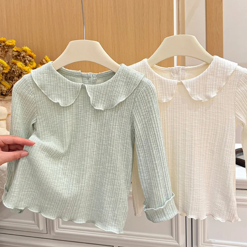 Girls New Autumn Causal Peter Pan Collar Base Layer Baby Girl Fashion Pure Cotton Temperament Tops