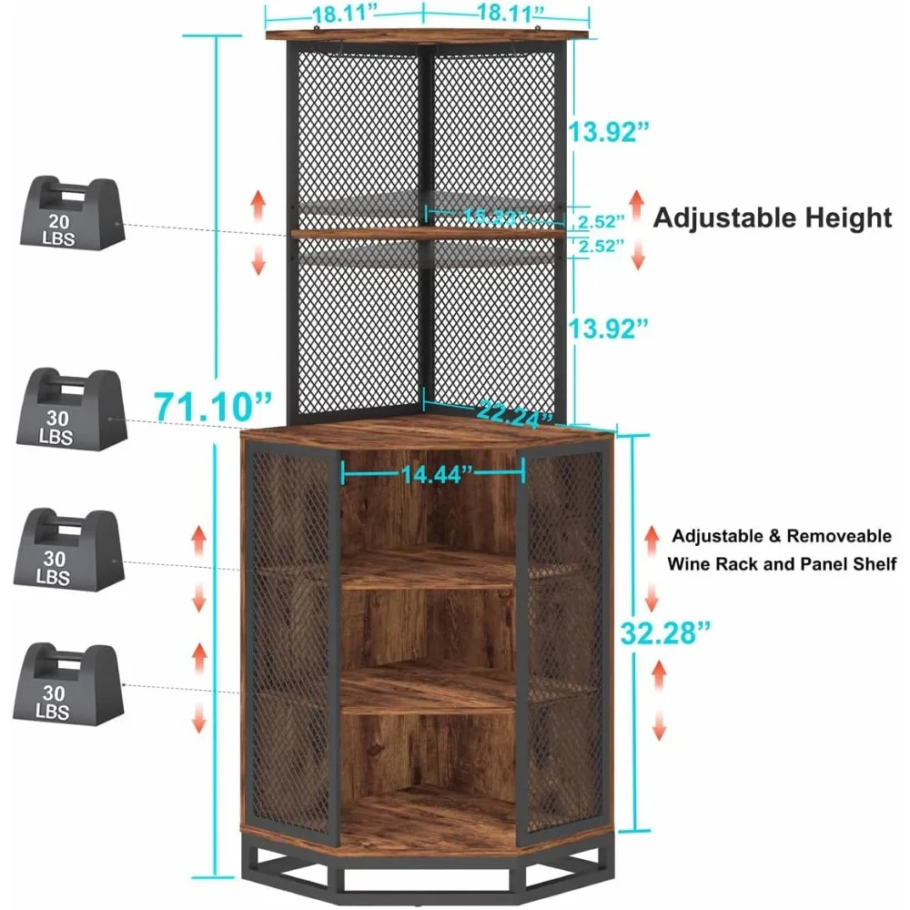 Ibf Hoek Wijnkast, Hoek Barkast Met Verstelbare Plank Opslag, Industriële 5 Tier Hoge Drank Kast Bar Voor Thuis