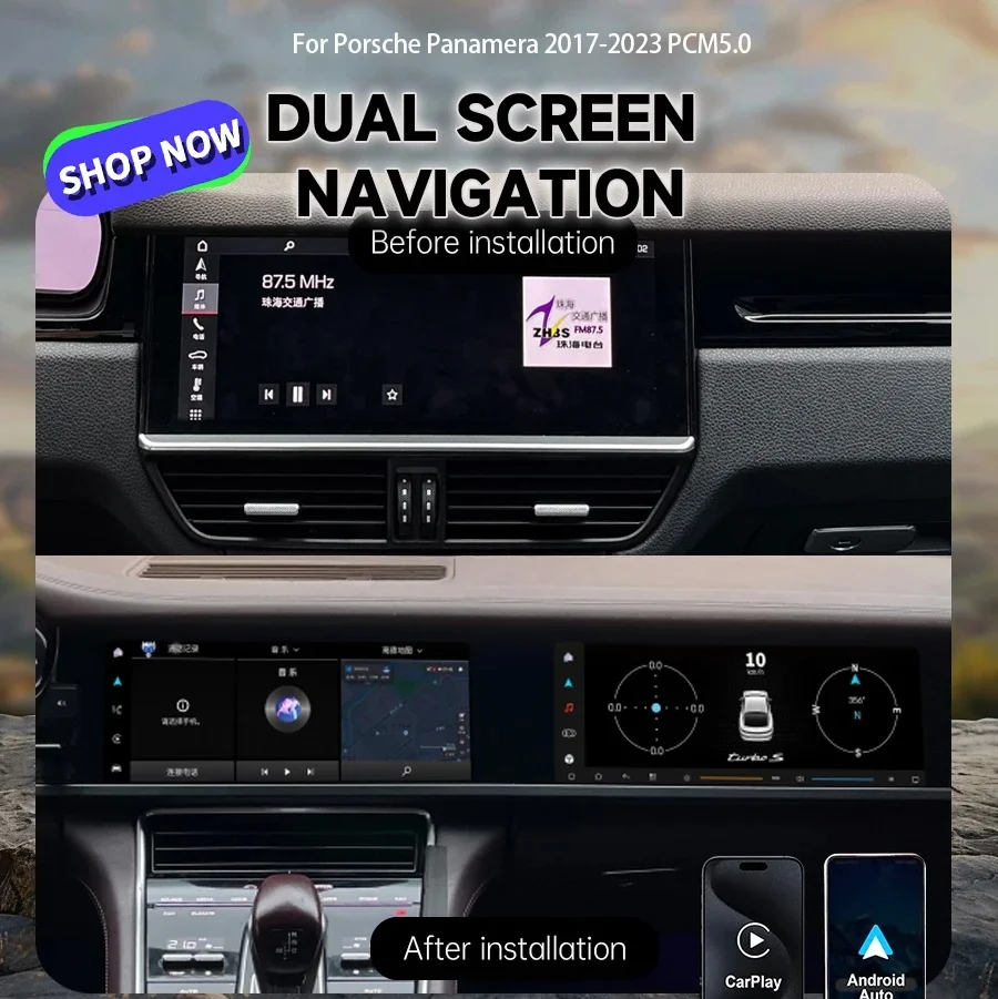 Car Radio 12.3+12.3Inch Interactive For Porsche Panamera 2017-2023 Upgraded New Display Android  Auto Stereo Video GPS Carplay