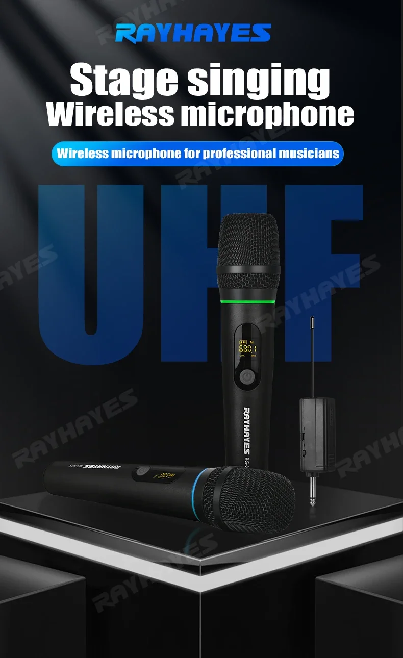 RAYHAYES RG-X2S wireless microphone rechargeable frequency adjustable with LED light strip multi-function buttons easy to use