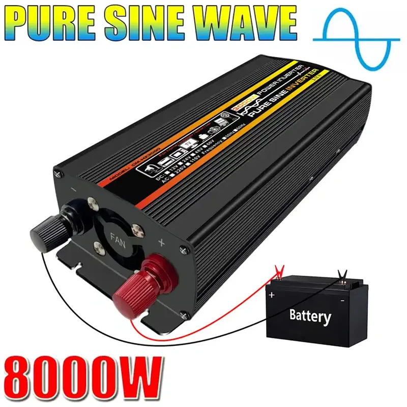 

Pure Sine Wave Inverter DC 12V To AC 220V 50Hz 8000W 6000W 4000W 3000W Voltage Transformer Power Converter Solar Car Inverter