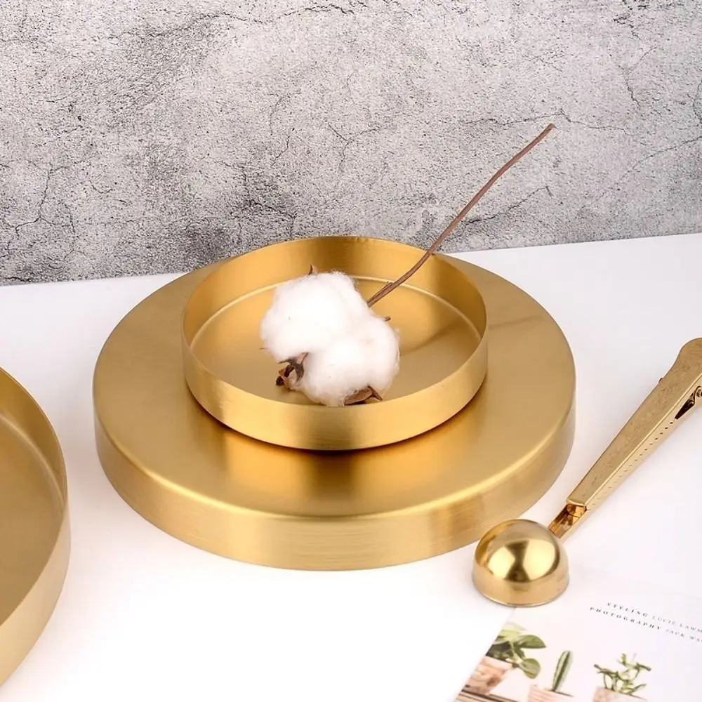 

Stainless Steel Metal Decorative Trays 12.5/20/30cm Round Shape Kitchen Storage Tray Easy Cleaning Gold Jewelry Display Plate
