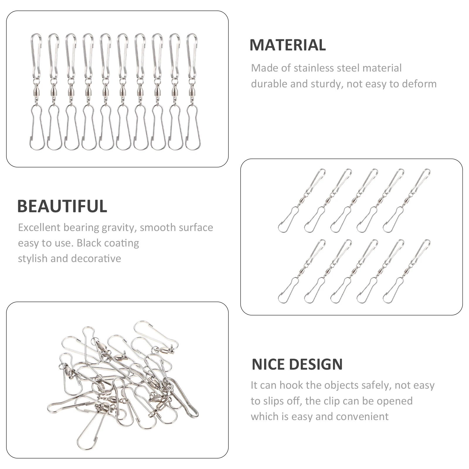 

10 Pcs Stainless Steel Bearing Hooks Durable Smooth Garden Outdoor Furniture Windsocks Display Hangers Rotary Clips Swivel