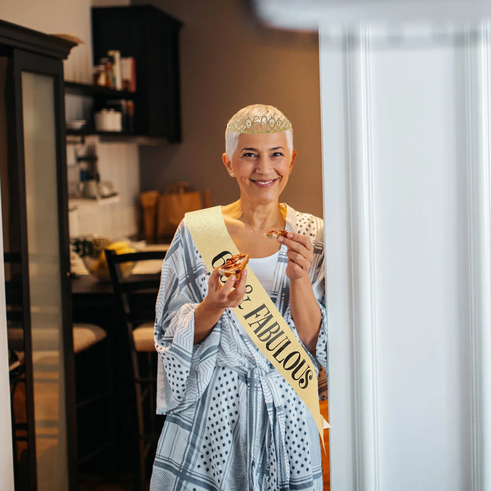 

1Set Decorative Crown Sash Set Elegant Birthday Party Tiara for Women 60 Birthday Decorations Memorable Moment Gift