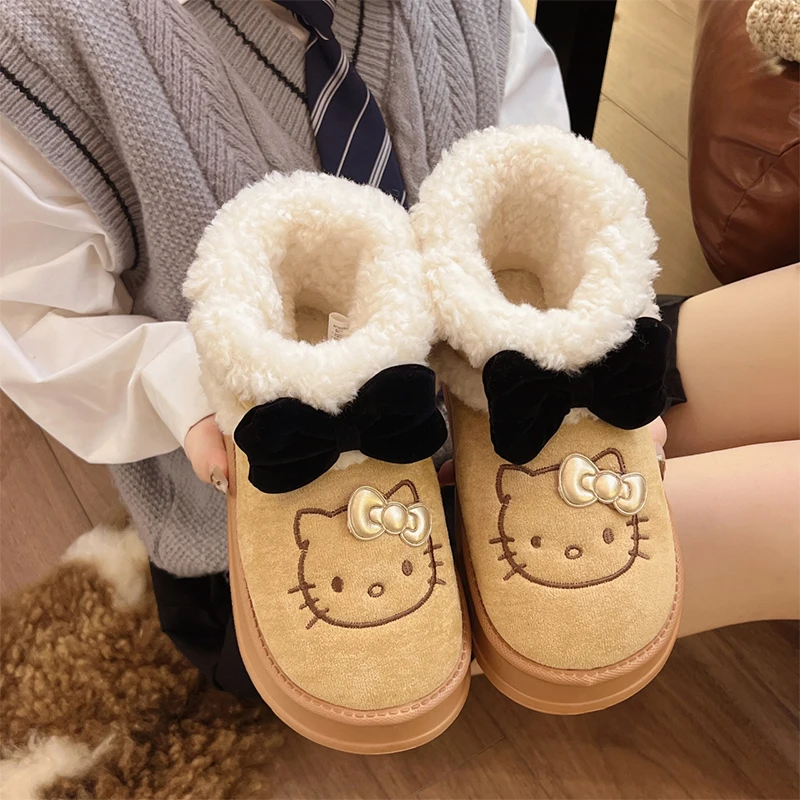 

Miniso 24 Anime Cartoon Bow Hello Kitty Cute Pompon Fur Winter Warm Snow Boot Fluffy Boots Shoes Christmas Gift Birthday Present