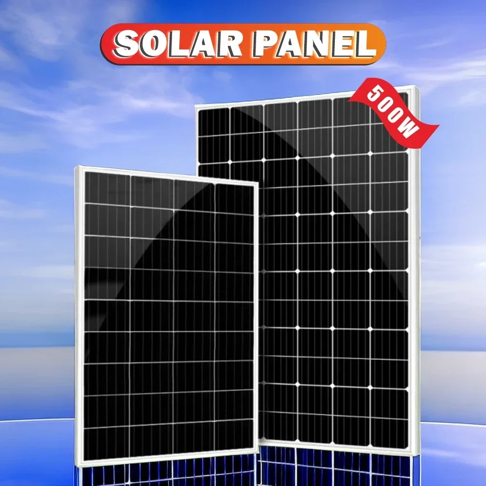 500W 12V Solar Panel Durable Aluminum Frame Solar Charger for Camping Boat Car Battery Emergency Power Backup