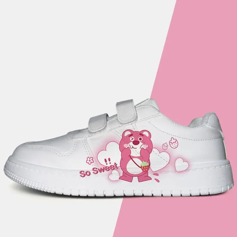 2024 new Strawberry Bear Lotso Kids' plus size Cute Girls' sprots Edition Velcro children girls white kids shoes