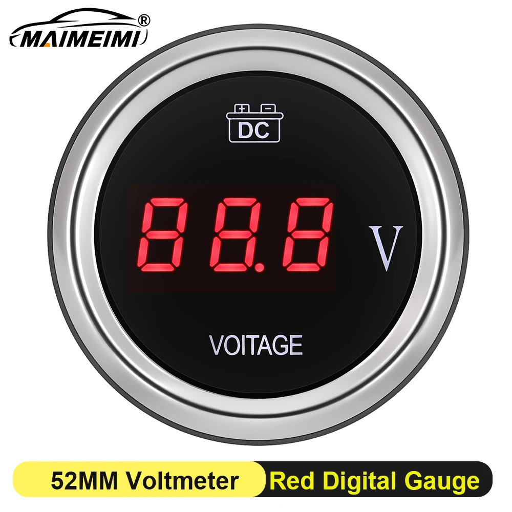 Medidor de tensão da bateria do barco do carro de 52mm dc12v ~ 24v voltímetro indicador de tensão com luz de fundo led vermelha à prova dwaterproof água para barco marinho