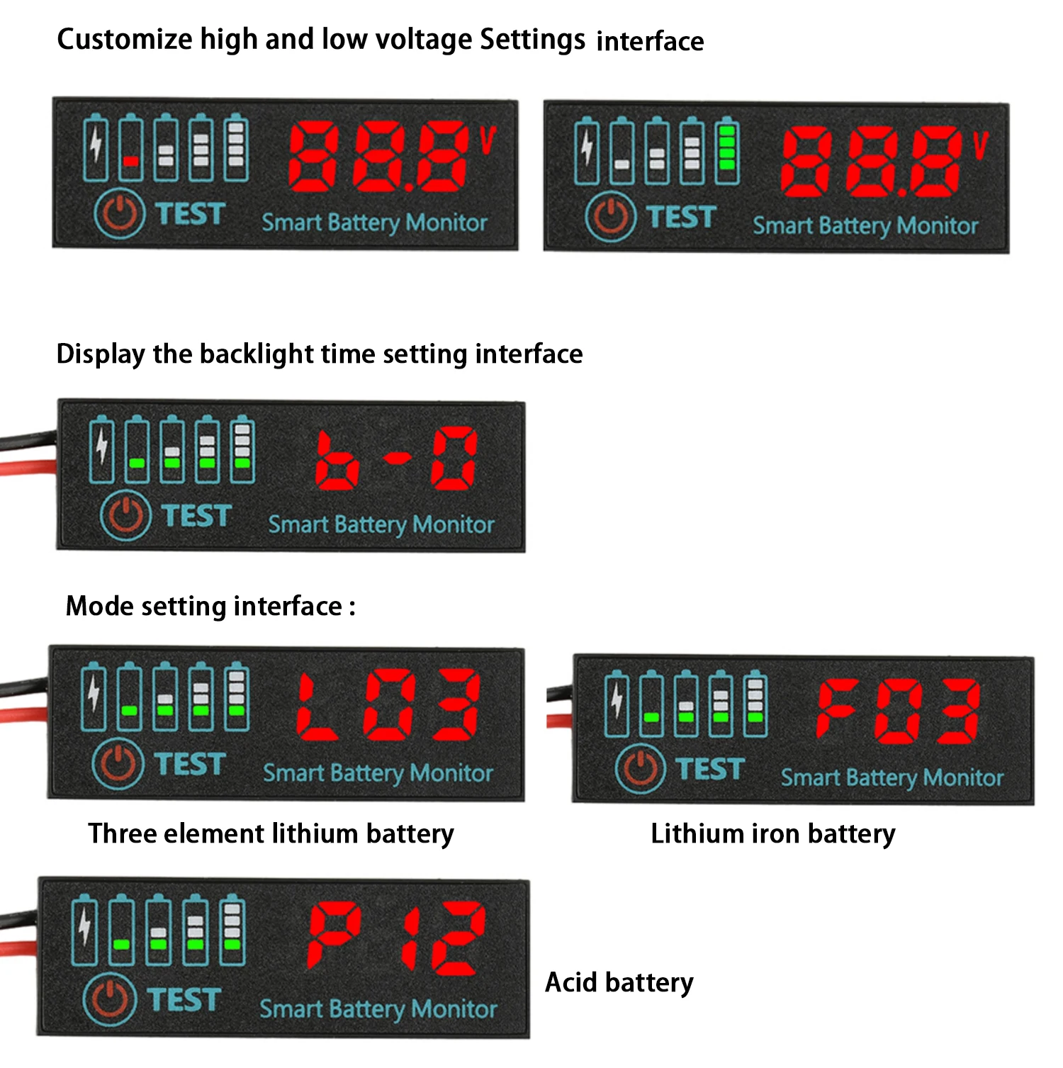 3S-14S LED Battery Capacity Indicator Power Display Voltage Charging Meter Li-ion LiFePO Lead Acid 12V 24V 36V 48V 4S 7S 8S BMS