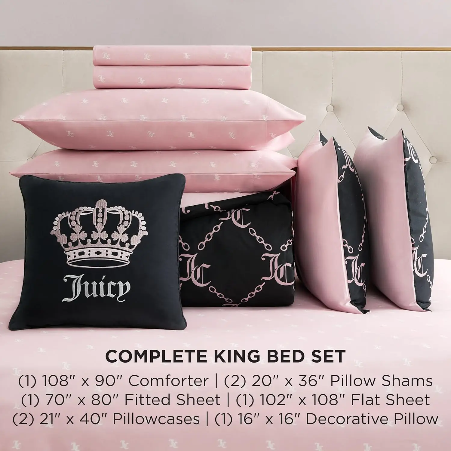 Black Link Logo Printed Comforter Set, King – Complete 8-Piece Bed In A Bag Collection