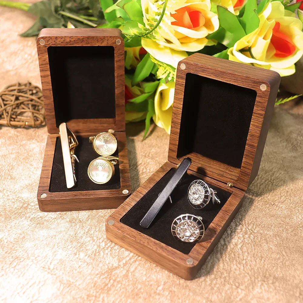 Black Walnut Tie Bar Cufflinks Storage Box Solid Wood Portable Travel Tie Bar Box Multi-Function Table Organizer