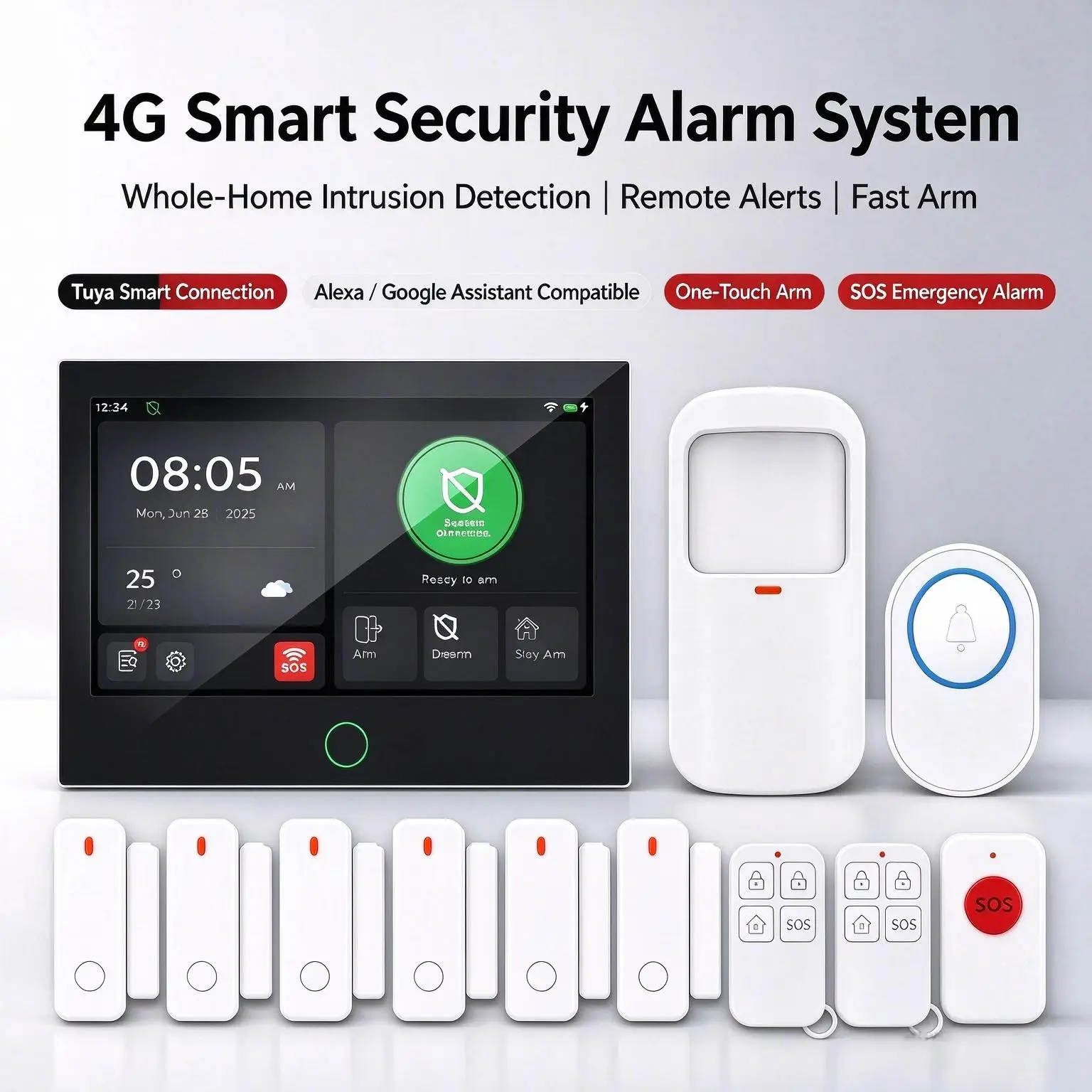 Image of Tugard 4G GSM WiFi Dual-Netzwerk Hausalarmsystem 7" IPS Touchscreen Tuya Smart Fernbedienung Drahtloser Einbruchschutz für Haus und Villa