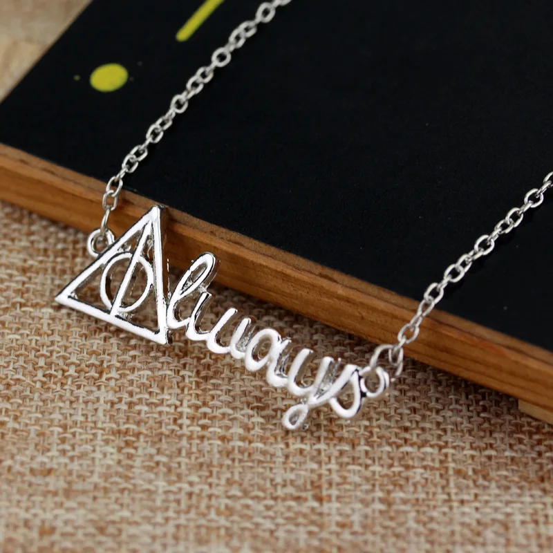 Harries Necklaces Snape Always Deathly Hallows Potter Triangle Necklace Jewelry Rotating Pendant Chains Choker Collares Charm