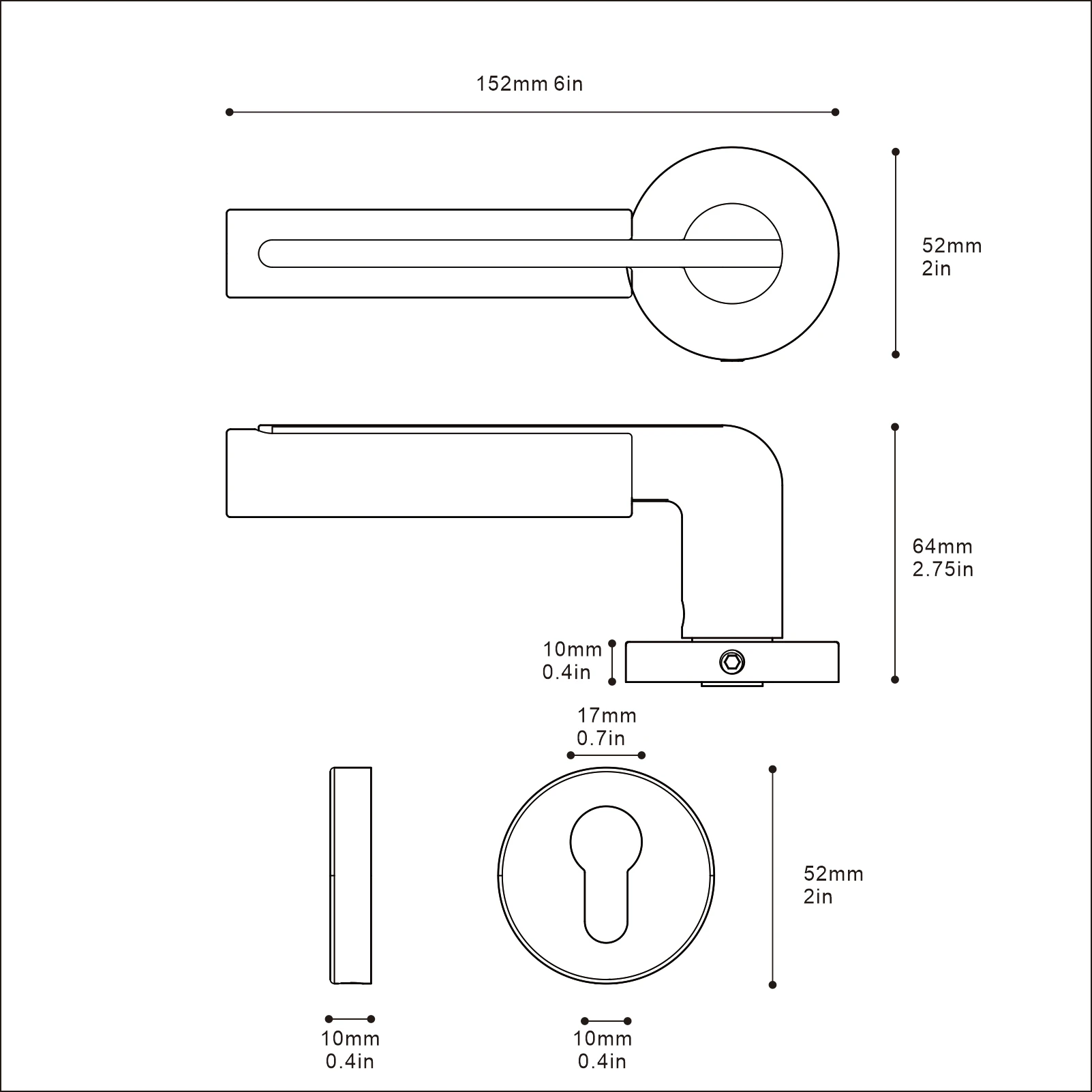 Viladepot Zinc Alloy Door Handle Wood Handle Lever Round Base Bedroom Bathroom Without Lock Body