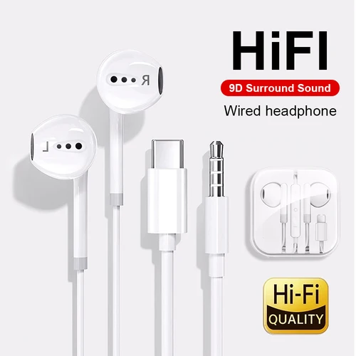 Auriculares intrauditivos con cable tipo C, auriculares de música de 3,5mm con micrófono, auriculares estéreo HiFi con Control de volumen para accesorios de teléfonos