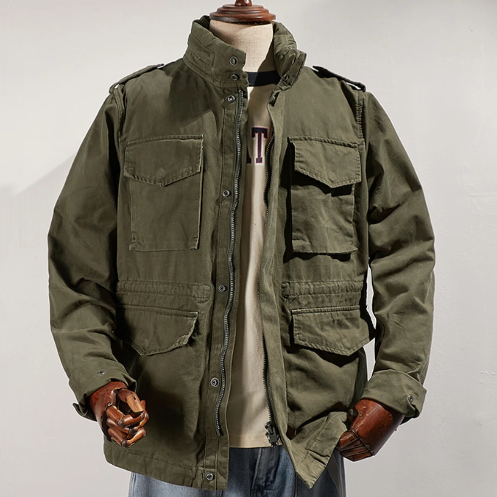 Chaqueta acolchada pesada Retro estilo militar campo duro chico bolsillo herramientas abrigo cortavientos