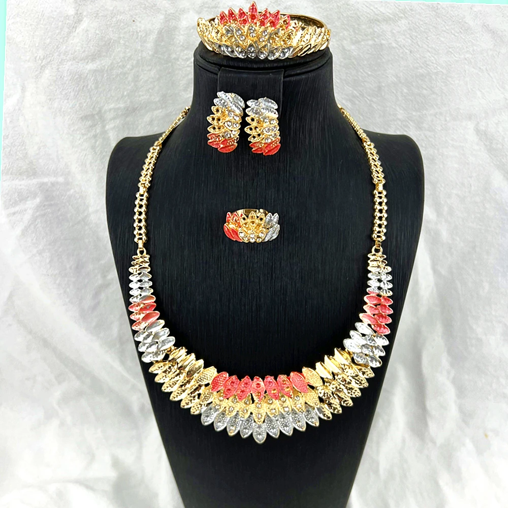 2024 Fashion Moroccan Arabic Color Jewelry Sets Wedding Brida Party Bracelet Necklace Accessorie Women New High Quality f2f02