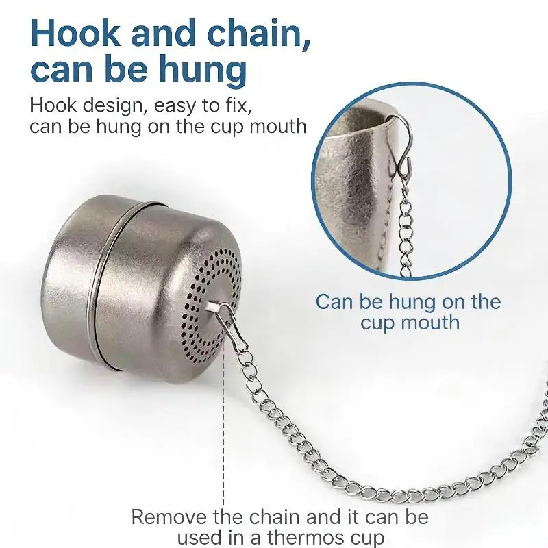 Titanium Metal Tea Ball Infuser For Loose Tea, Stainless Steel Strainer With Chain Hook, Steeper For Mug, Cup