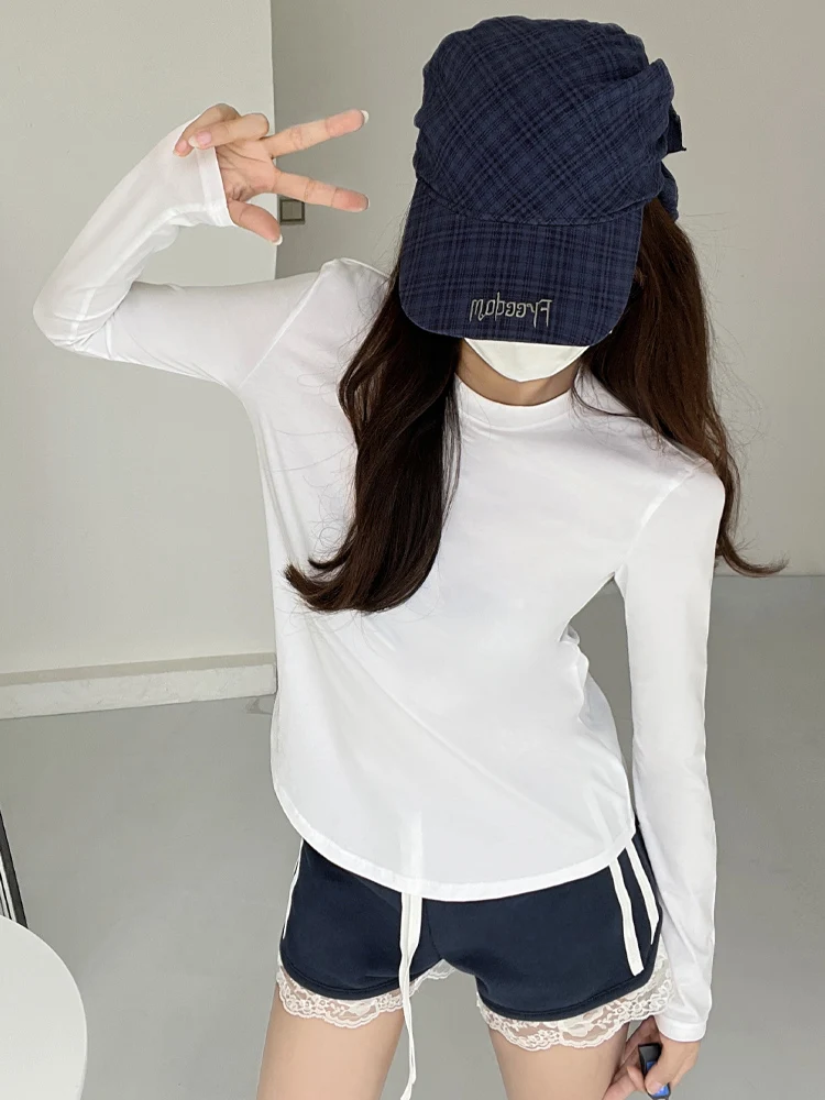 

Women's Basic White Long Sve T-irt Lightweight Breathable Sportswear Casual Yoga Innerwear Top round Ne Regular Length