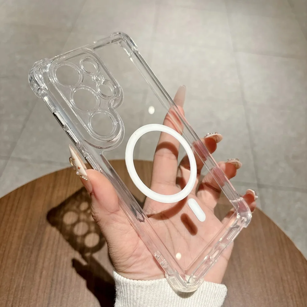 Four Corners Anti Drop Clear Magnetic Case For Samsung Galaxy S26 S25Ultra Plus A56 A55 A54 Magsafe Wireless Charging Back Cover