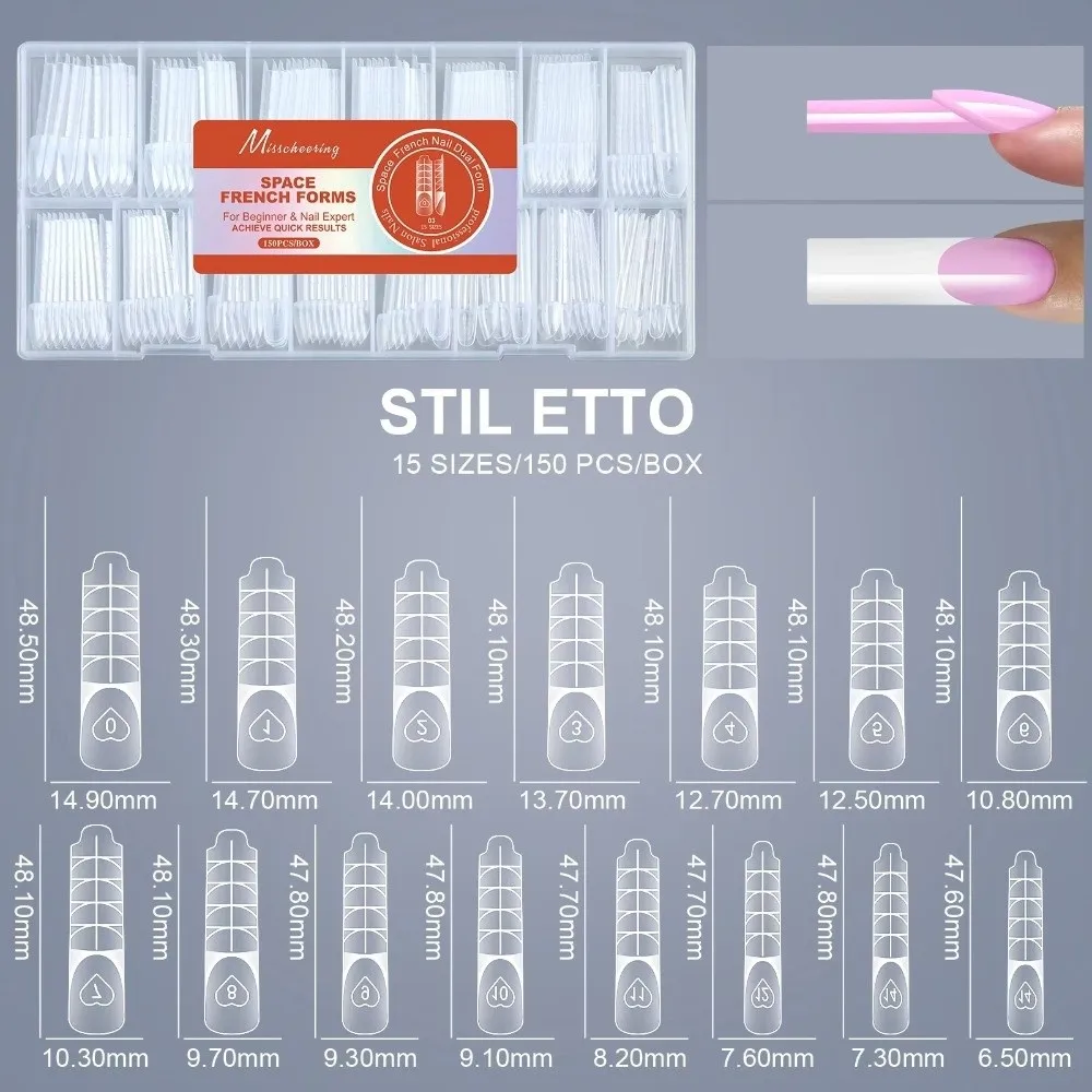 150PCS Ultra Short Space Nail Dual Forms Thin Seamless No Trace French Nail Plates Manicure Tool 15 Sizes Reusable Nail Forms