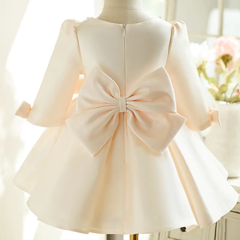 Child Bow Vestido Wedding Party Birthday Baby Clothes 12M-14Y Newborn Girl Princess Pearl Dress Long Sleeve Infant Toddler