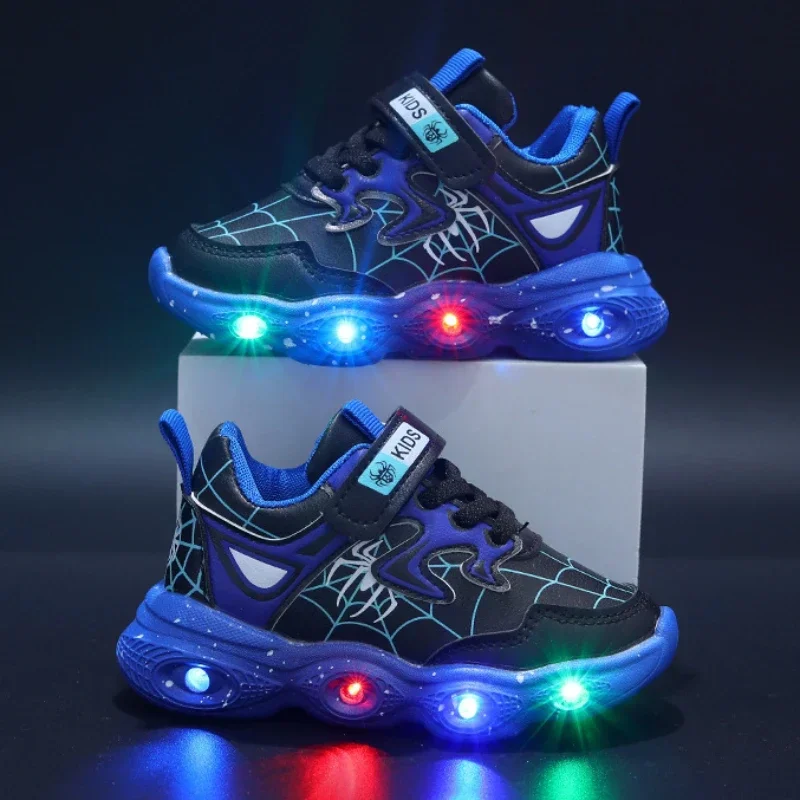 Disney Children's Led Light Shoes Fashion Aoger Spiderman Boys Sneakers Girls Cartton Casual Shoes Breathable Kids Sport Shoes