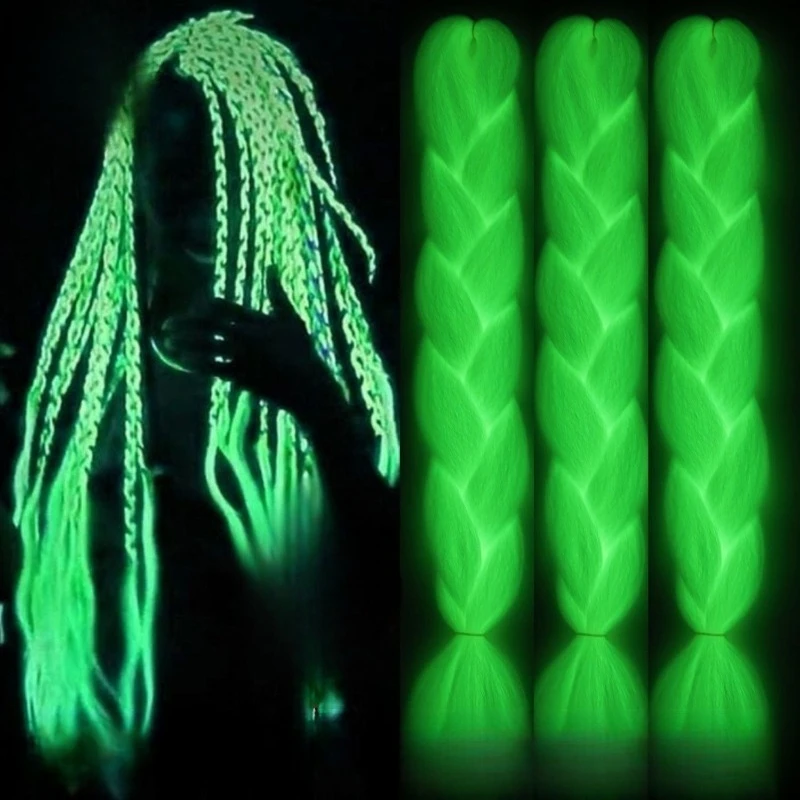 Glow The Dark Dreadlock Hair Extensions Unisex Rave Braided Wig Colorful Rope Party Cosplay Costume Night Club Rastafari Style