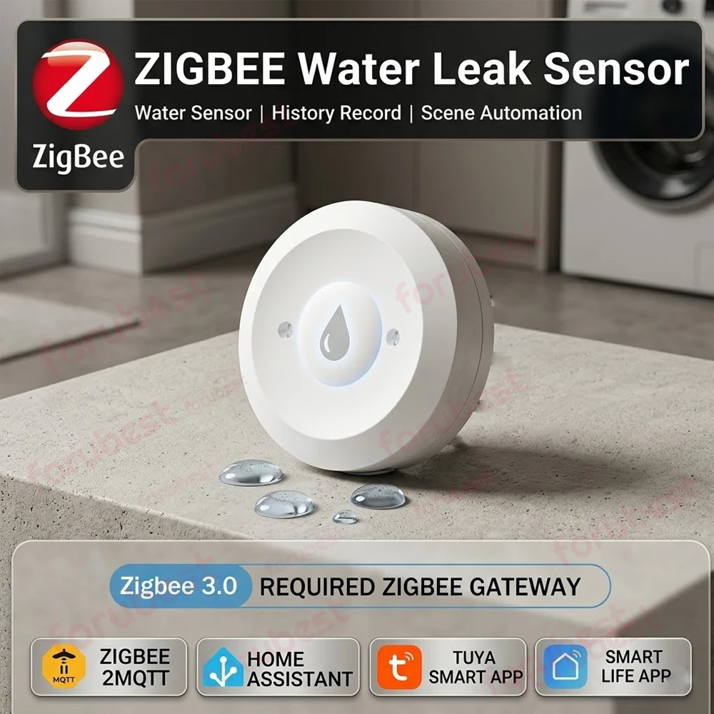

Smart Zigbee Water Sensor Flood Water Leakage Detector App Remote Monitoring Support Home Assistant Zigbee2mqtt Need Gateway