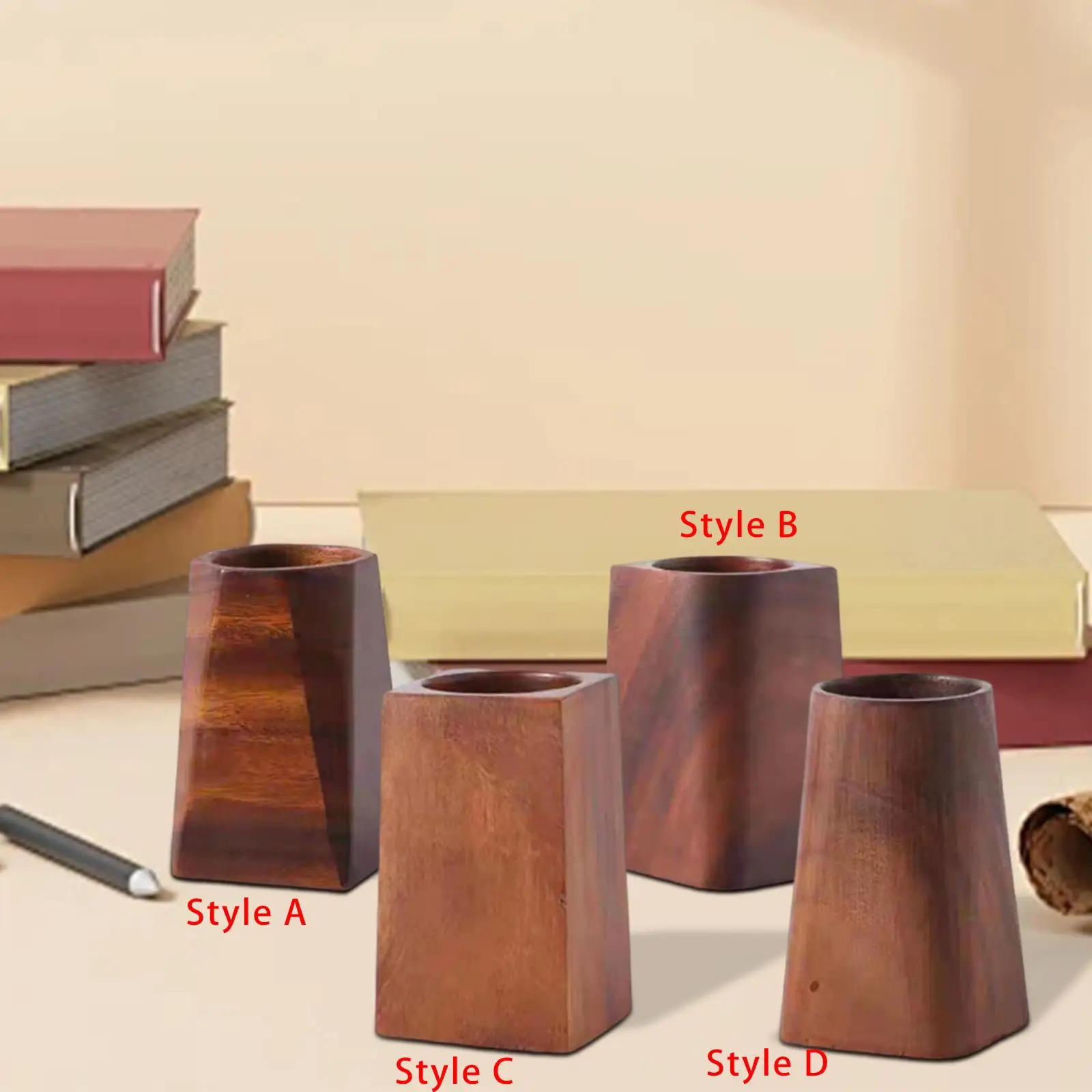 

Wood Pen Holder Organiser Easy to Clean Cosmetic Container Multi Functional Pencils Stand for Stationery Office Accessories Home