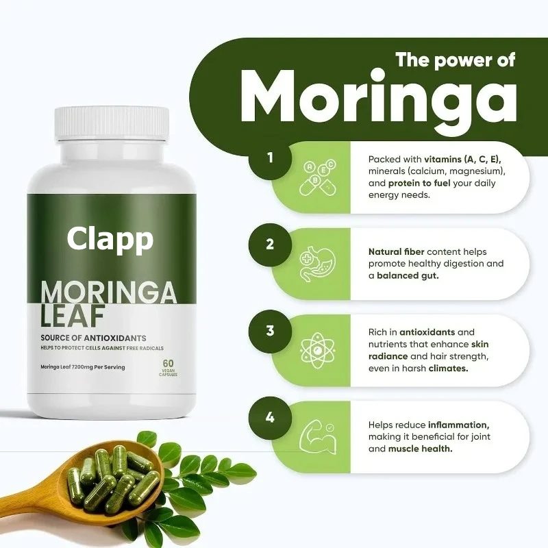 

Moringa Powder Capsules - Energy, Skin, Immune, and Gut Health Antioxidants Support Vitamins and Amino Acids -60 Capsules