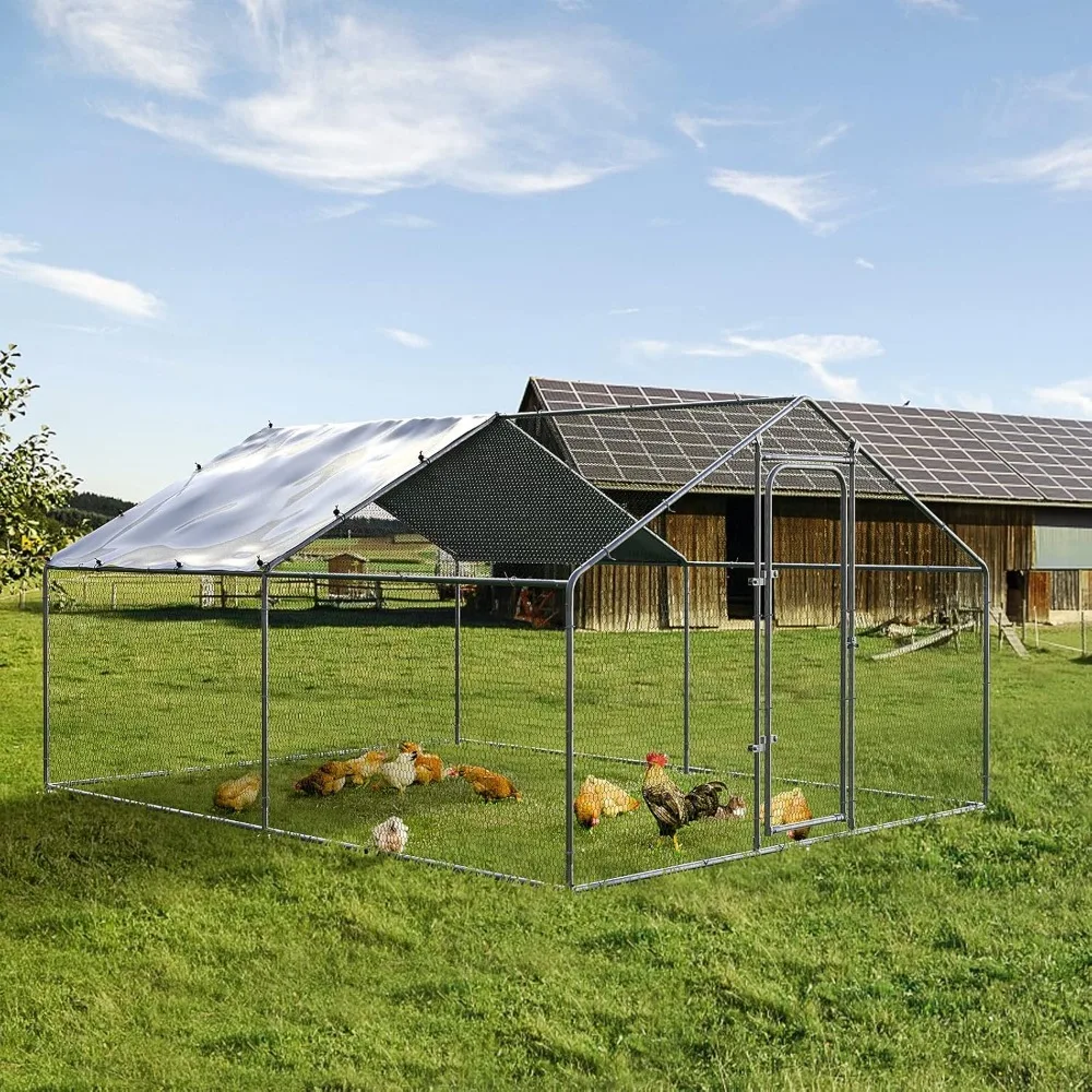 

Large Metal Chicken Coop, Heavy-Duty Covered Chicken Coop, Waterproof and UV Resistant Cover, Outdoor, 118.1X118.1X79.8