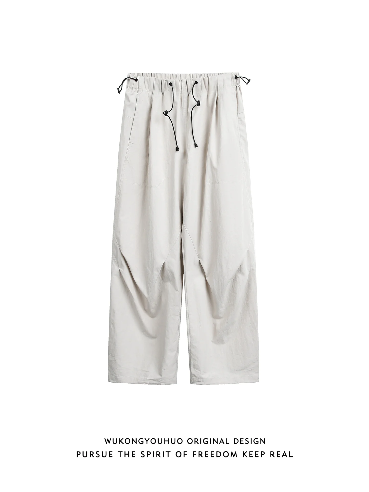 

Trendy American Retro Dstring Elastic Sports Pants Men's Loose Wide Leg Long Casual Trousers Spring Season Wear