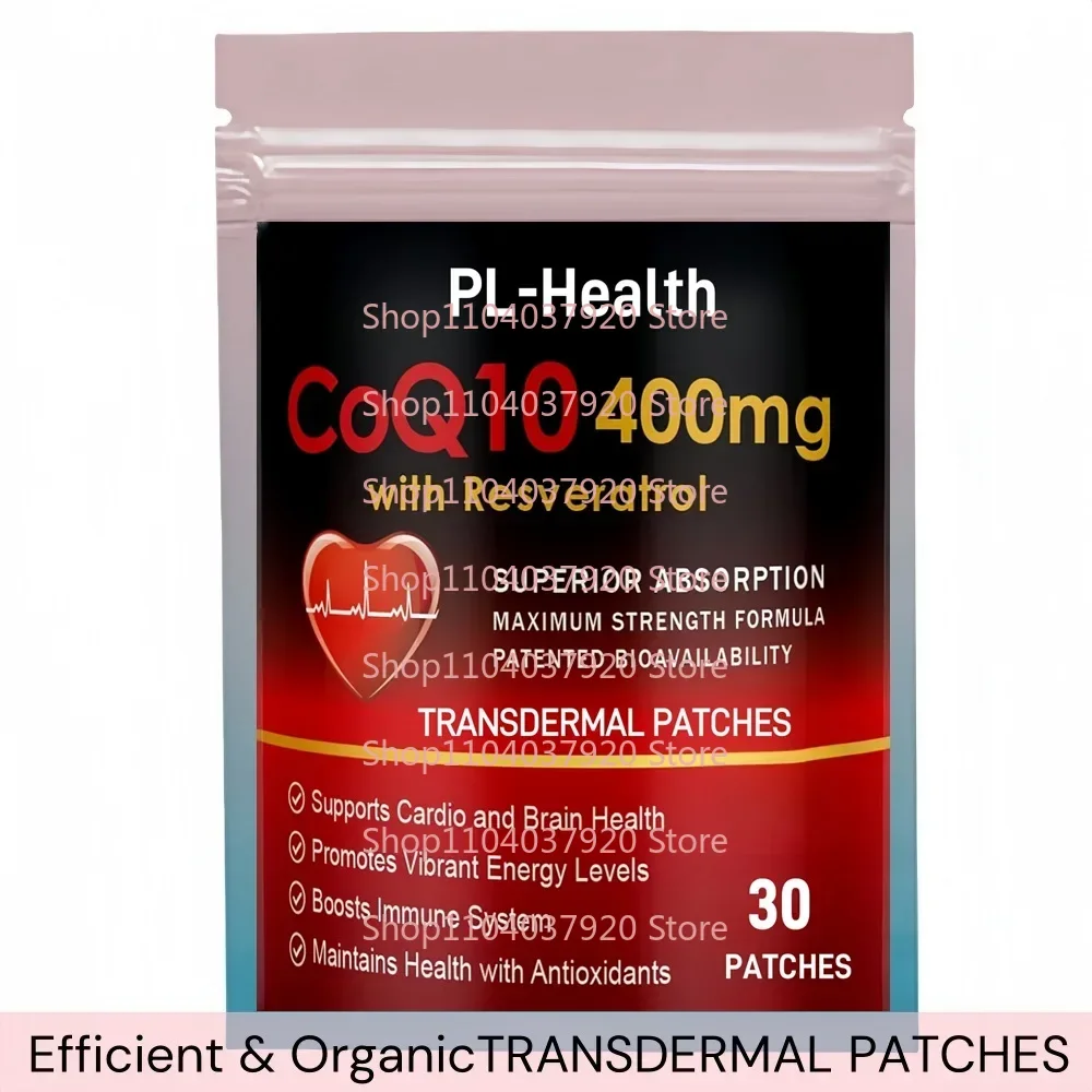 30 Patches CoQ10 Transdermal Patches with Trans-Resveratrol, PQQ & Vitamin E - Powerful Antioxidant for Heart & Energy