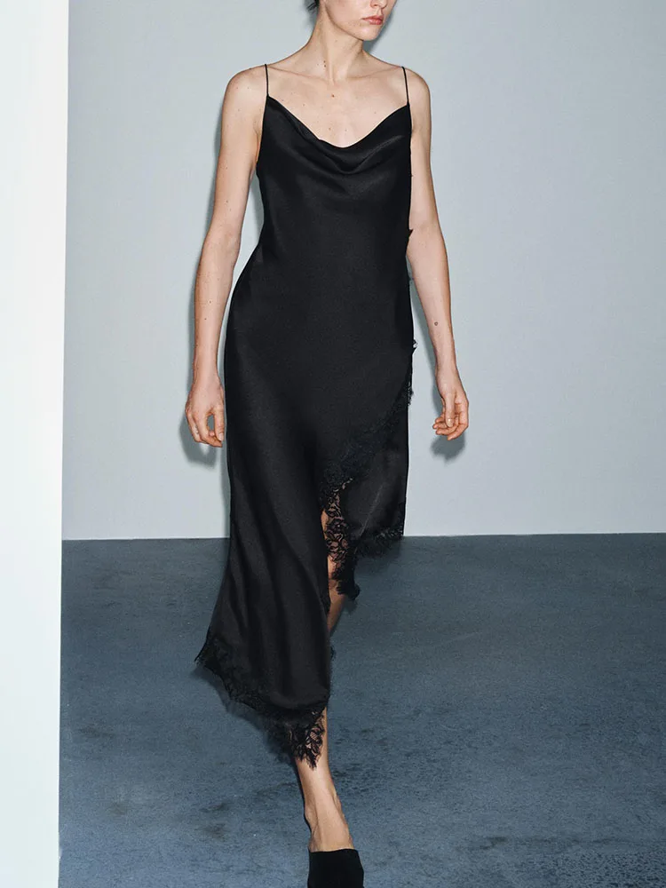 

Faionable Sweet Lace Silk Satin Dr New Arrival Winter 2025 Ele Sle Long Evening Gown mid Waist No Sve