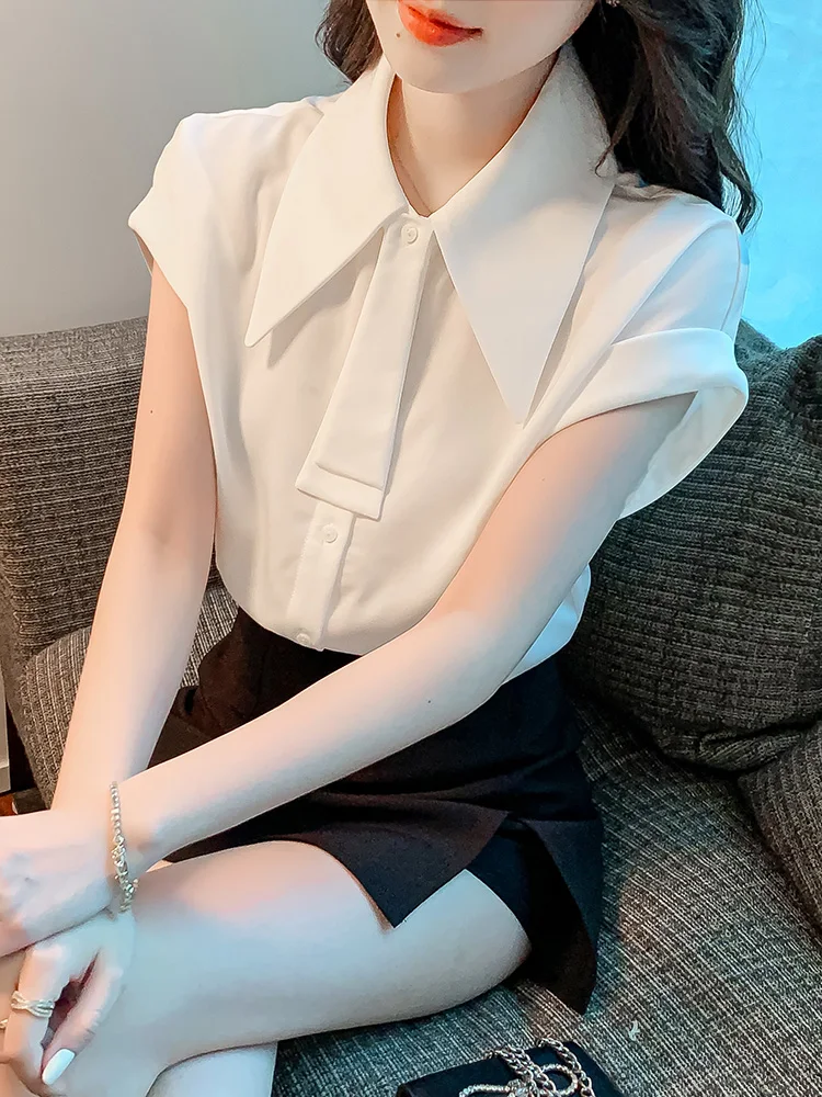 Camiseta de Gasa para Mujer, Estilo Informal, Holgada, Entallada, Cuello Redondo, Color Puro, Corte Recto