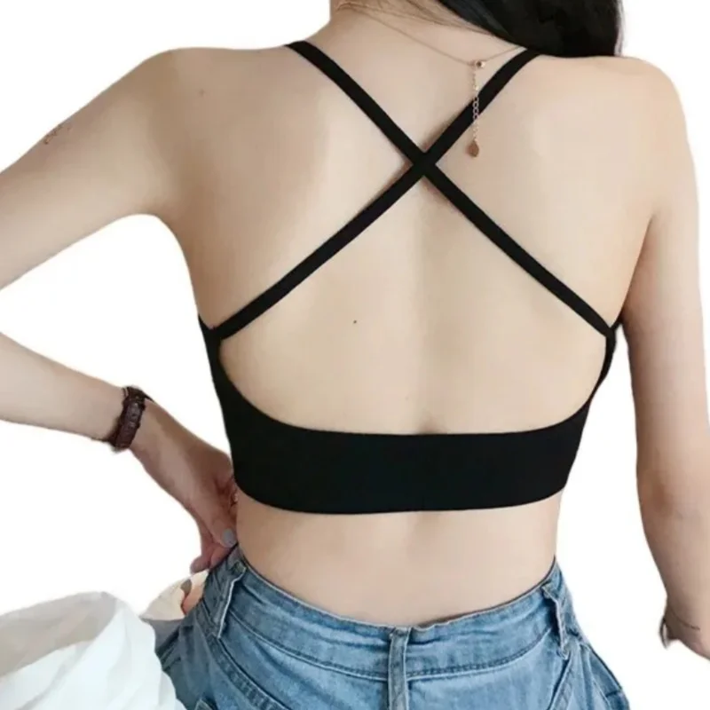 Sport Bras Women Crop Tops Female Tank Top Wireless Crochet Top Spaghetti Strap Top Cropped With Removable Padded Camisole