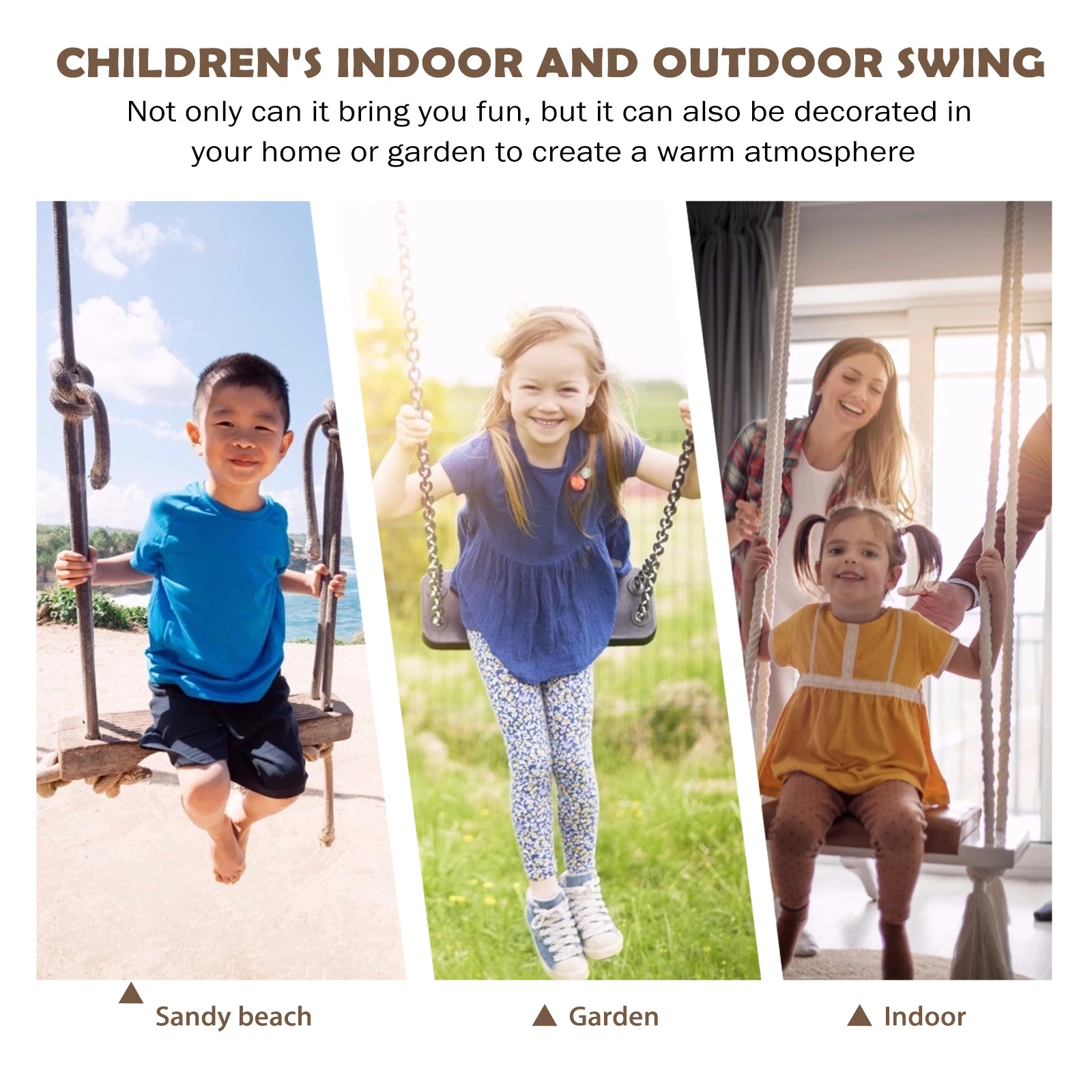 

Wooden Kids Swing Practical Easy Install Home Gardens Playgrounds Parks Fun Toy Affordable Price Hanging Seat Chair